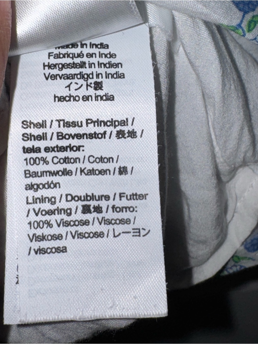 J. Crew White Blouse with Blue Floral Print and Ruffle Neck - Picture 7 of 8